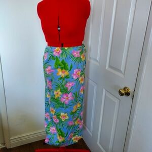 JONES NEW YORK 100% Linen Blue Floral Wrap Maxi Skirt size 10